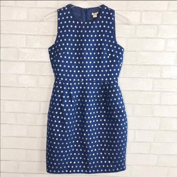 J.CREW Shimmer Polka Dot Navy Dress size 0 - Picture 4 of 8